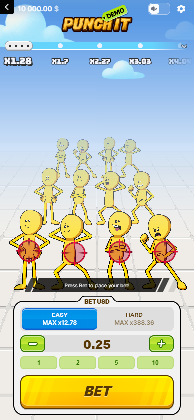 Punch It portrait mobile interface with Easy and Hard selection controls