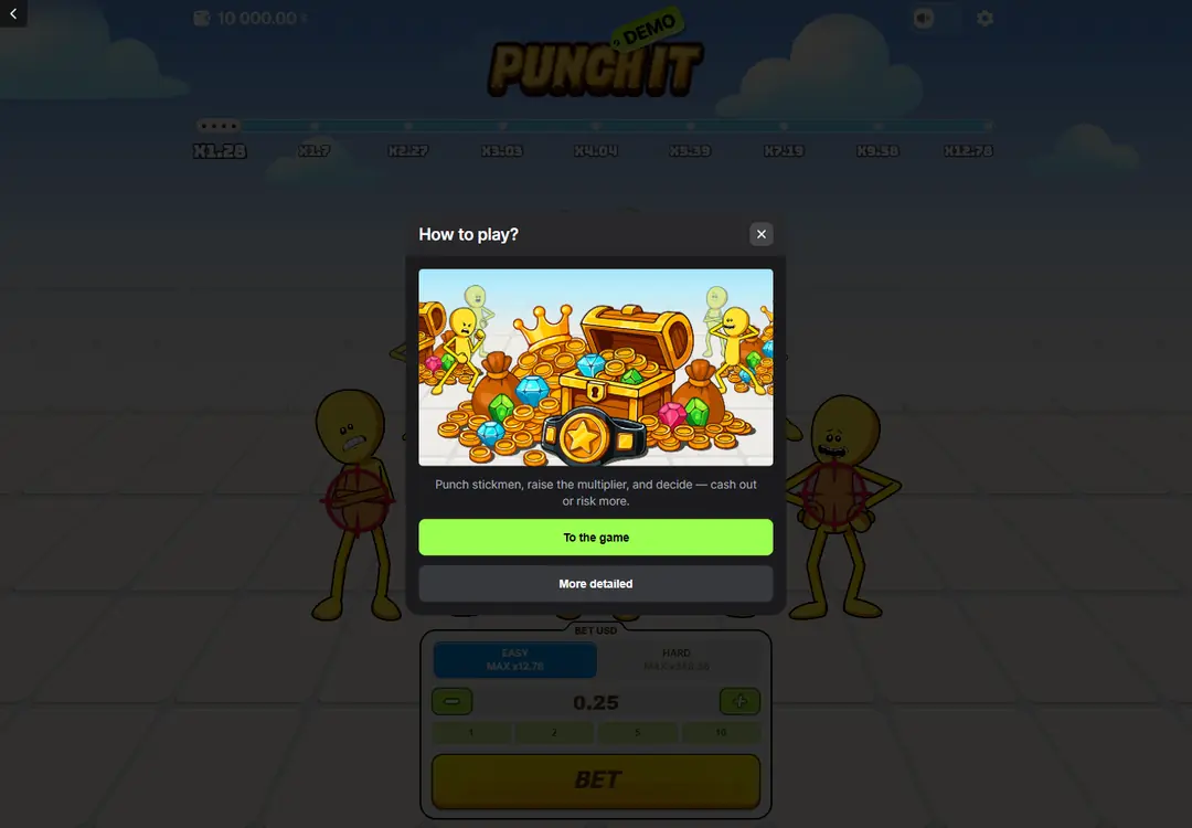 The Punch It information panel beside the boxer and treasure artwork